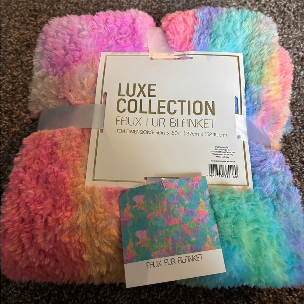 Luxe Collection Rainbow Faux Fur Blanket
